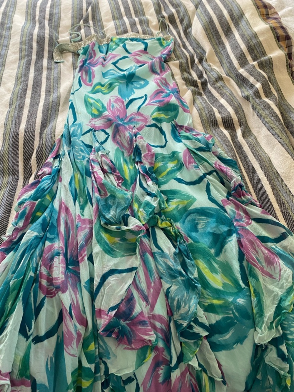 Mint Sequin & Faux Fur Statement Coat and matching dress with rhinestone on top. - Picture 4 of 5